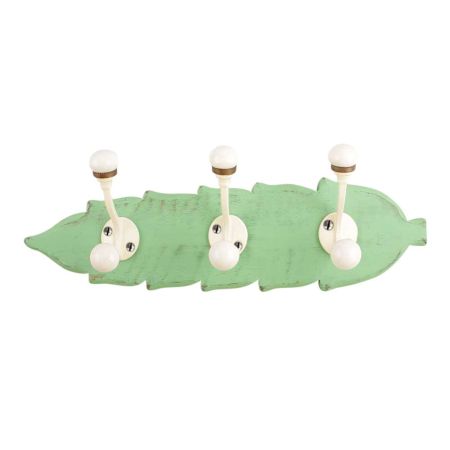 Green Cream Double Loop Ceramic Iron Wooden Hooks